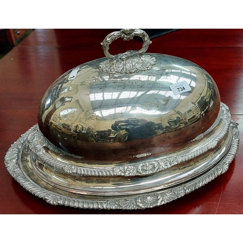 734 - Medium Silver Plate Meat Cover and Platter - C. 48cm W