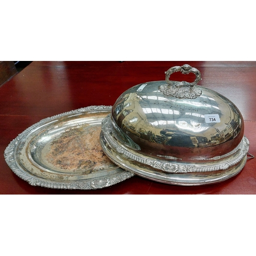 734 - Medium Silver Plate Meat Cover and Platter - C. 48cm W