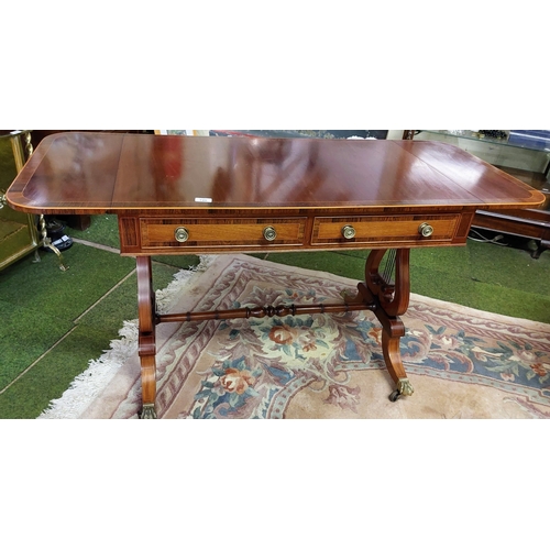 749 - Edwardian Mahogany Sofa Table, Cross Banded and Inlaid, with 2 Drawers and Turned Stretcher by Redma... 