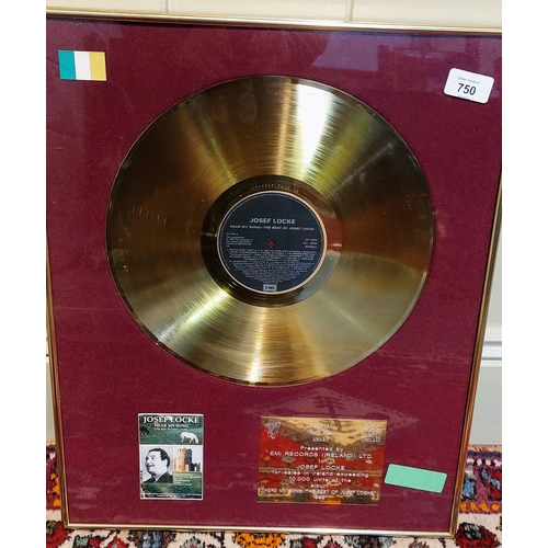 750 - 3 Framed Album Sales Award Discs for Josef Locke 