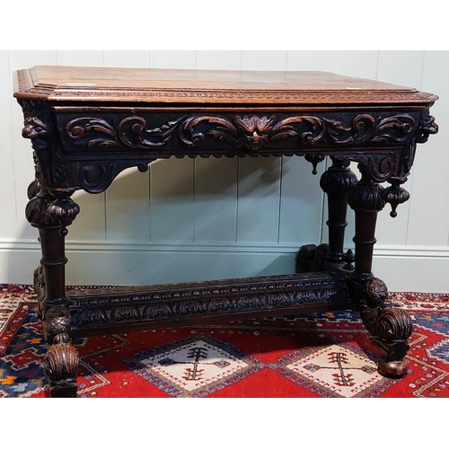 753 - Early 19th Century Highly Carved Oak Centre Table with Central Drawer - C. 100cm W x 70cm D x 76cm H