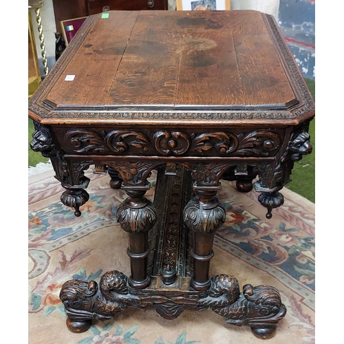 753 - Early 19th Century Highly Carved Oak Centre Table with Central Drawer - C. 100cm W x 70cm D x 76cm H