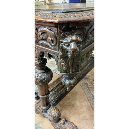 753 - Early 19th Century Highly Carved Oak Centre Table with Central Drawer - C. 100cm W x 70cm D x 76cm H