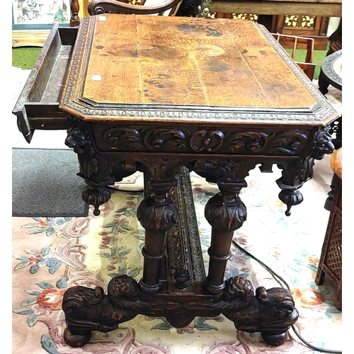 753 - Early 19th Century Highly Carved Oak Centre Table with Central Drawer - C. 100cm W x 70cm D x 76cm H