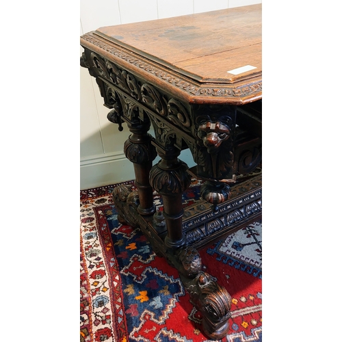 753 - Early 19th Century Highly Carved Oak Centre Table with Central Drawer - C. 100cm W x 70cm D x 76cm H