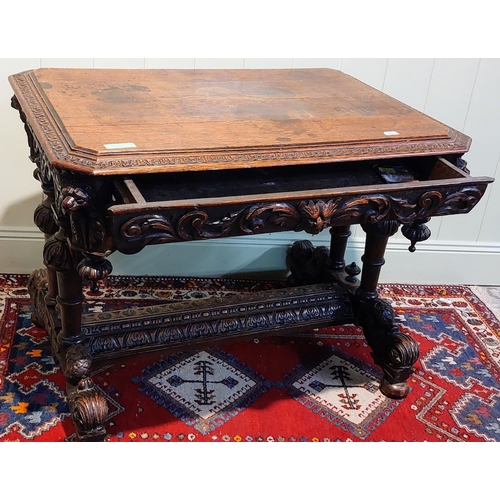 753 - Early 19th Century Highly Carved Oak Centre Table with Central Drawer - C. 100cm W x 70cm D x 76cm H