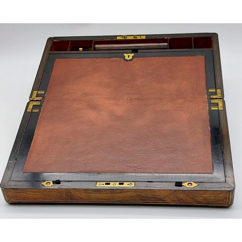 754 - 19th Century Brass Bound Walnut Writing Slope with Brass Inlay and Leather Writing Slope - C. 46cm W... 