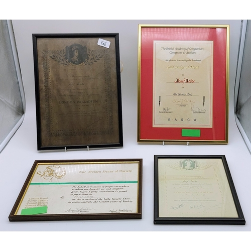 755 - Collection of 4 Josef Locke Framed Presentation Awards inc London Palladium, British Academy of Song... 