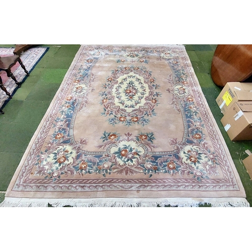 757 - Cream Floral Pattern Deep Pile Wool Carpet - C. 390cm x 277cm