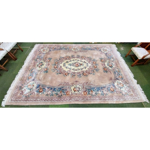 757 - Cream Floral Pattern Deep Pile Wool Carpet - C. 390cm x 277cm