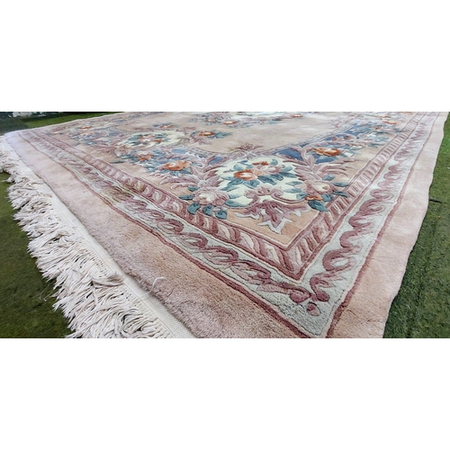 757 - Cream Floral Pattern Deep Pile Wool Carpet - C. 390cm x 277cm