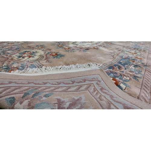 757 - Cream Floral Pattern Deep Pile Wool Carpet - C. 390cm x 277cm