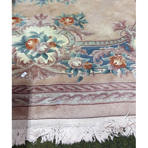 757 - Cream Floral Pattern Deep Pile Wool Carpet - C. 390cm x 277cm