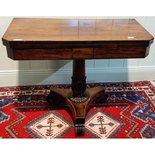 759 - Regency Rosewood Turn Over Leaf Card Table with Carved Pod Base - C. 92cm W x 45cm D x 72cm H