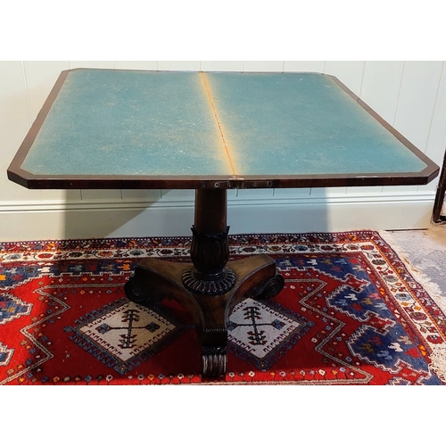 759 - Regency Rosewood Turn Over Leaf Card Table with Carved Pod Base - C. 92cm W x 45cm D x 72cm H