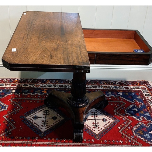 759 - Regency Rosewood Turn Over Leaf Card Table with Carved Pod Base - C. 92cm W x 45cm D x 72cm H