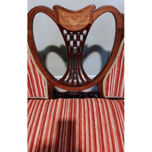 760 - Edwardian Inlaid Mahogany Upholstered Window Settee - C. 122cm W