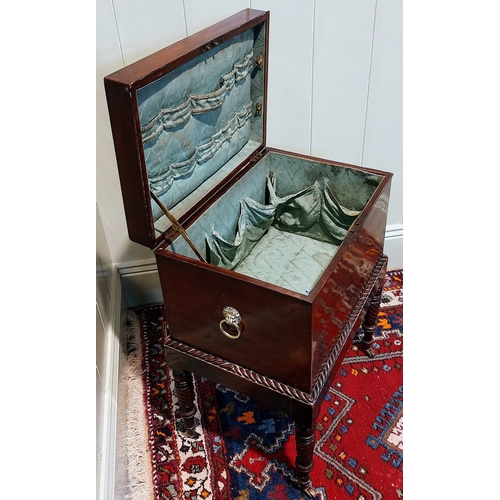 768 - Victorian Mahogany Work Box with Carved Rope edge - C. 44cm W x 32cm D x 67cm H