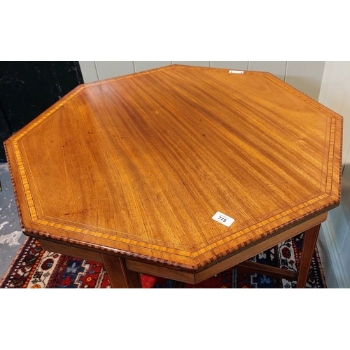 775 - Octagonal Crossbanded and Inlaid Mahogany Hall Table on Castors - C. 77cm W x 72cm H