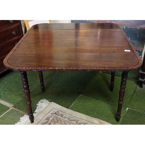 779 - Georgian Mahogany Pembroke Table, Crossbanded with Drawer to One End - C. 87cm x 54cm x 69cm H