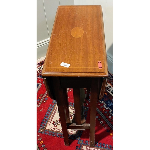 784 - Mahogany Inlaid Sutherland Table, D End with Gate Leg - C. 61cm x 28cm x 68cm H