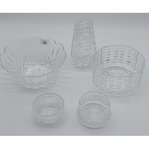 785 - Waterford Cut Glass Vase (18cm H) & Waterford Cut Glass Bowl (18cm W), 2 Waterford Cut Glass Small B... 