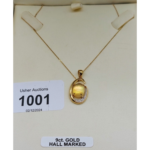 1001 - 9 ct Gold Necklace with Citrine Stone and Cubic Zirconia Pendant