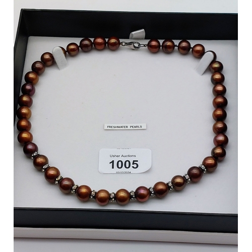 1005 - Freshwater Coloured Pearls with Cubic Zirconia and Sterling Silver Fittings