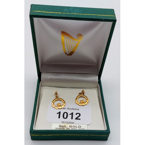 1012 - Pair of 9 ct Gold Claddagh Earrings