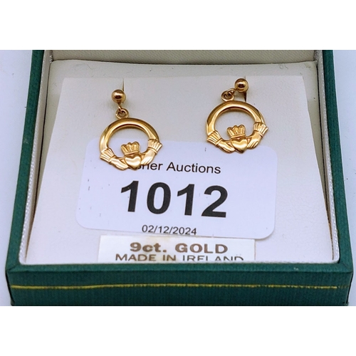 1012 - Pair of 9 ct Gold Claddagh Earrings