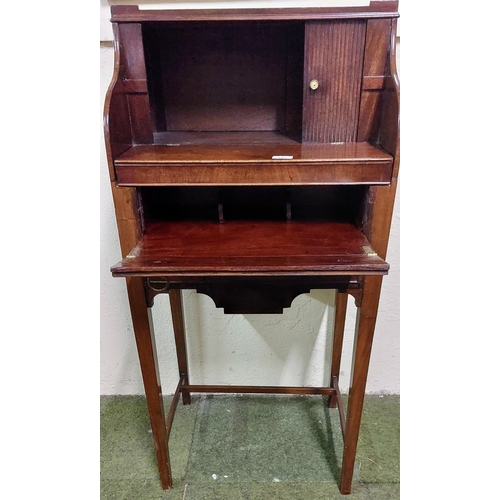 811 - Mahogany Tambour Front Campaign Writing Desk with Brass Handles - C. 55cm W x 40cm D x 112cm H