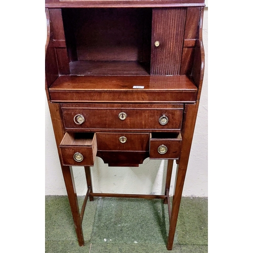 811 - Mahogany Tambour Front Campaign Writing Desk with Brass Handles - C. 55cm W x 40cm D x 112cm H