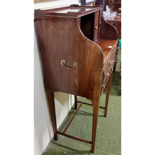 811 - Mahogany Tambour Front Campaign Writing Desk with Brass Handles - C. 55cm W x 40cm D x 112cm H