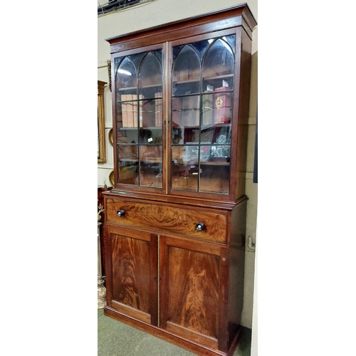 829 - 19th Century Rosewood Glazed Bookcase with Single Drawer over Cupboard - C. 109cm W x 40cm D x 225cm... 