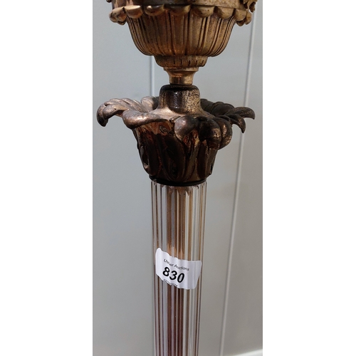 830 - Tall Floor Standing Brass and Crystal 4 Branch Candelabra Lamp - C. 120cm H