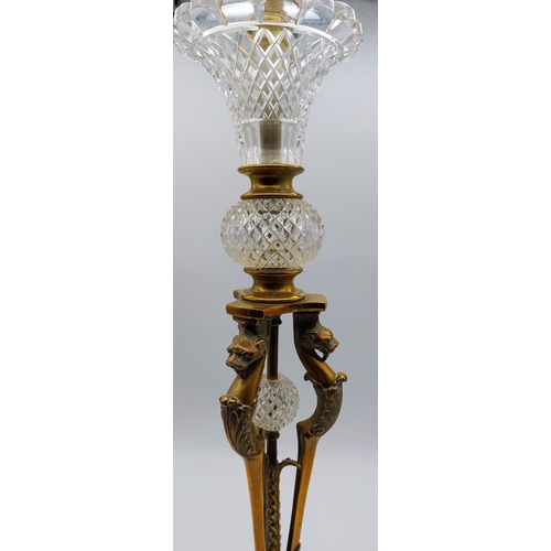 833 - Quality Cut Glass and Brass Table Lamp - C. 63cm H