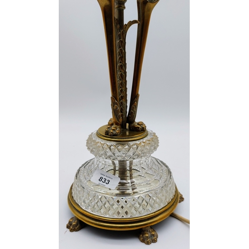 833 - Quality Cut Glass and Brass Table Lamp - C. 63cm H