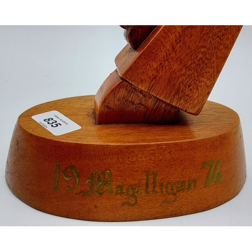 835 - 1974 Magilligan Prison Art Harp - 36cm H - With inscription on base presented to Josef Locke