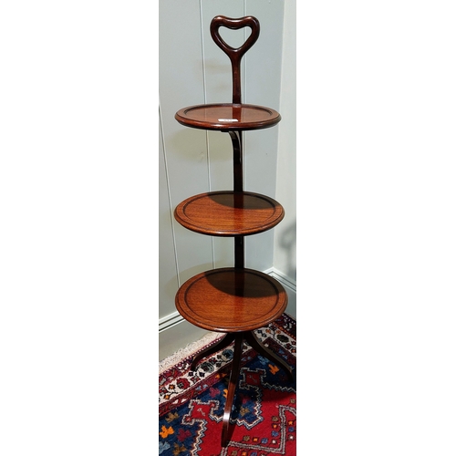 841 - Mahogany 3-Tier Cake Stand with Carved Handle Top - C. 108cm H