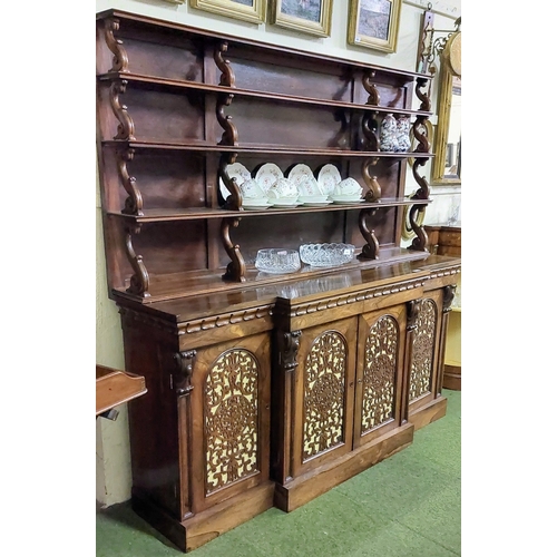 851 - Exceptional Strahan Rosewood Breakfront Cabinet with Fretwork Doors and 4 Shelves - C. 184cm W x 50c... 