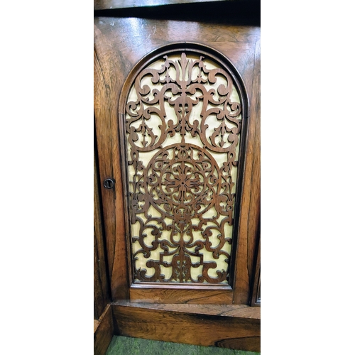 851 - Exceptional Strahan Rosewood Breakfront Cabinet with Fretwork Doors and 4 Shelves - C. 184cm W x 50c... 