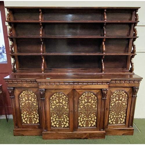 851 - Exceptional Strahan Rosewood Breakfront Cabinet with Fretwork Doors and 4 Shelves - C. 184cm W x 50c... 