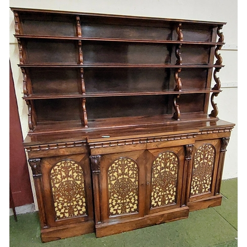 851 - Exceptional Strahan Rosewood Breakfront Cabinet with Fretwork Doors and 4 Shelves - C. 184cm W x 50c... 