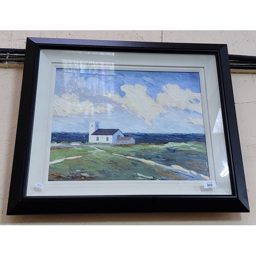 852 - EA Sheridan Oil Painting of Ballintoy Church 2007 - C. 49cm W x 38cm H (measurement not inc frame)