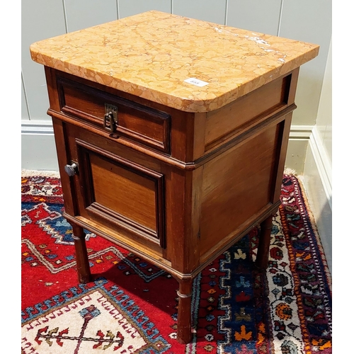 855 - Edwardian Mahogany Pot Cupboard with Marble Top - C. 43cm W x 38cm D x 57cm H