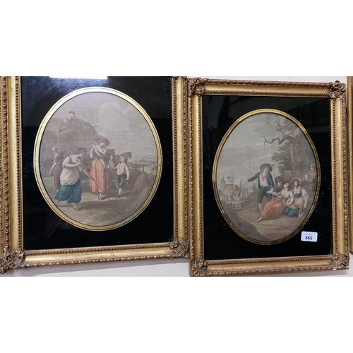 865 - 8 x 19th Century Gilt Framed Month Scenes - C. 36cm W x 43cm H (measurement inc frame)