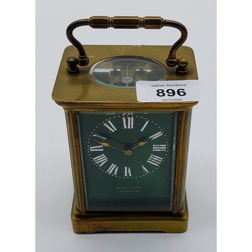 896 - Brass Carriage Clock by Reed & Son, Cambridge. Presented to Josef Locke