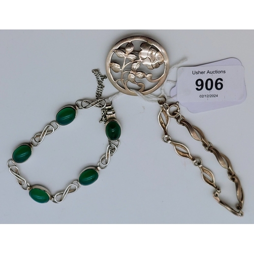 906 - 2 Silver Bracelets & a Brooch