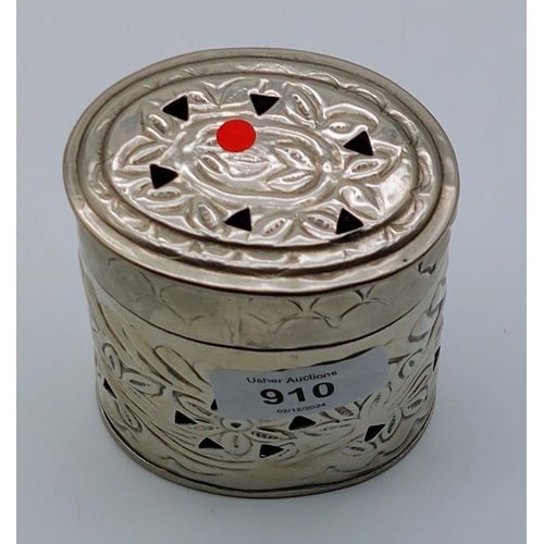 910 - Pierced Silver Lidded Container