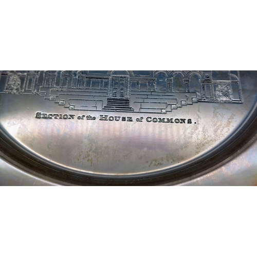 922 - House of Commons Silver EU Hallmark Commemorative Plate 1973 with Presentation Box - Limited Ed No. ... 